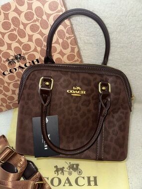 COACH Brown Signature Dome Satchel with Gold Hardware